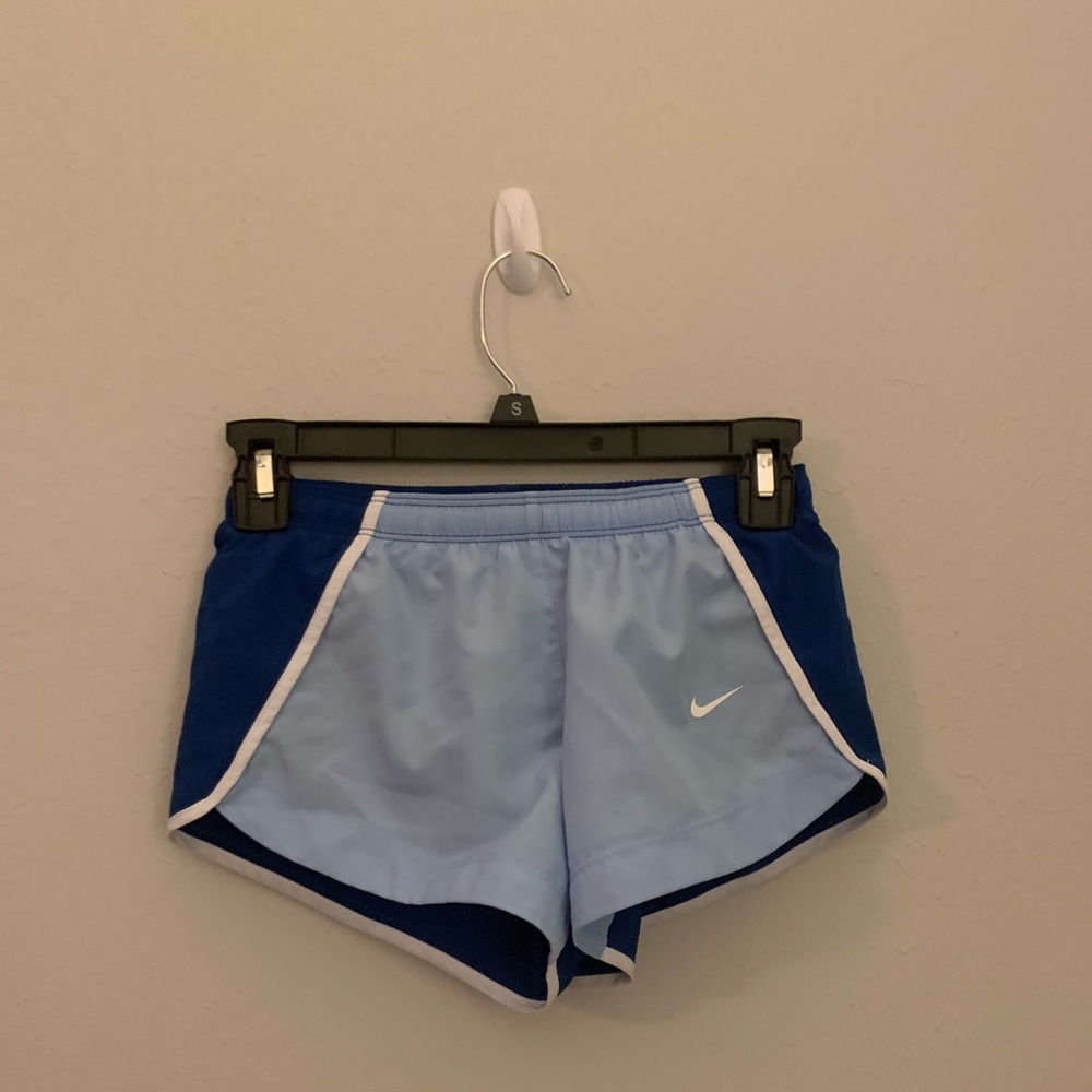 nike kids blue and white athletic shorts